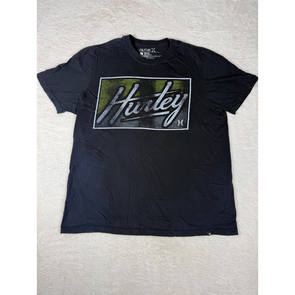 Hurley Graphic T-Shirt Mens Large Black Good Premium Fit Cotton Surf Skate Tee